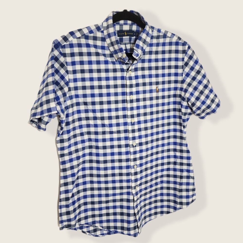 Ralph lauren men shirt large Blue And White Casual Plaid